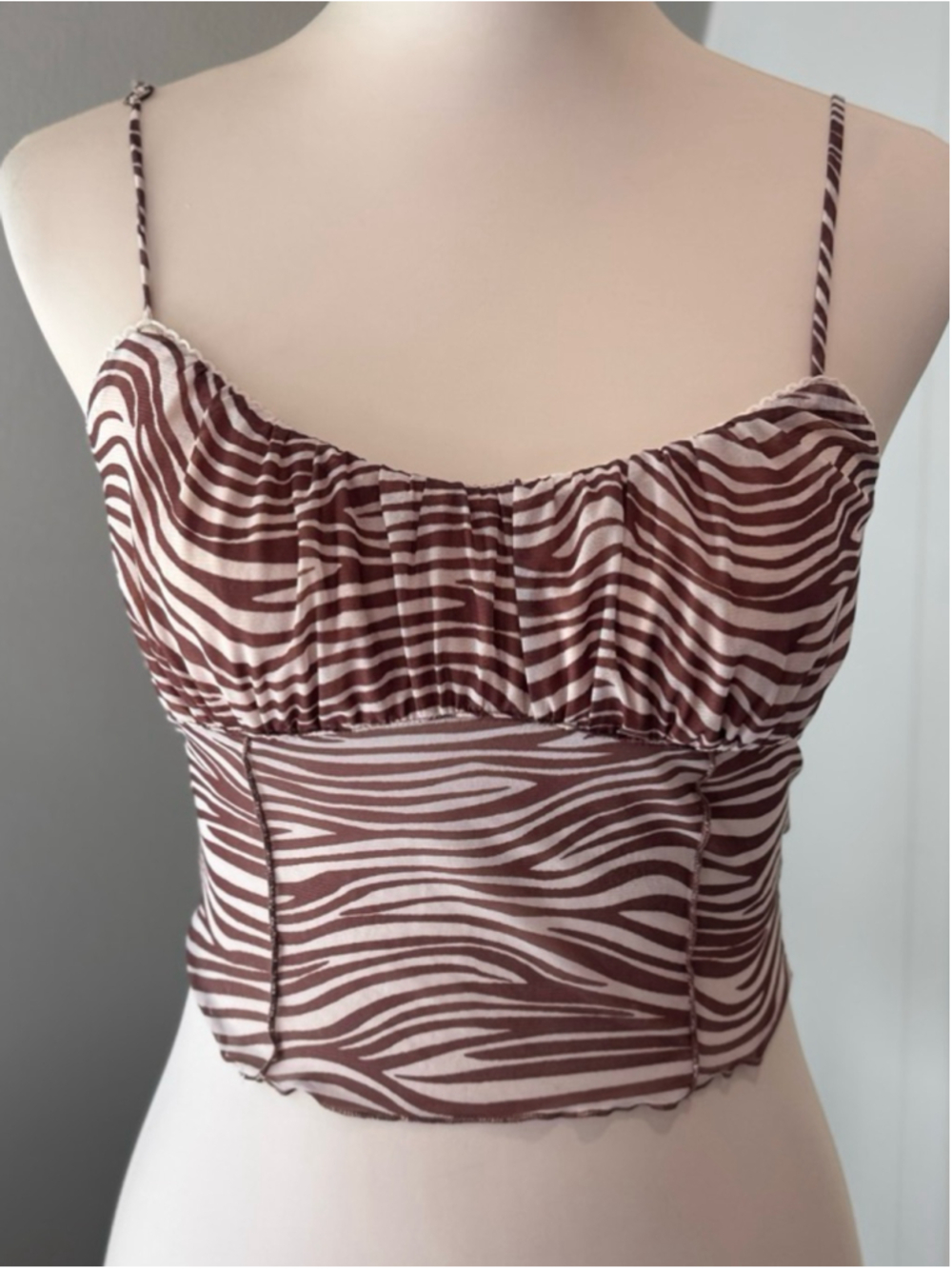 Cotton Candy LA Brown Zebra Mesh Corset Top Y2K Sheer Bustier Size Medium